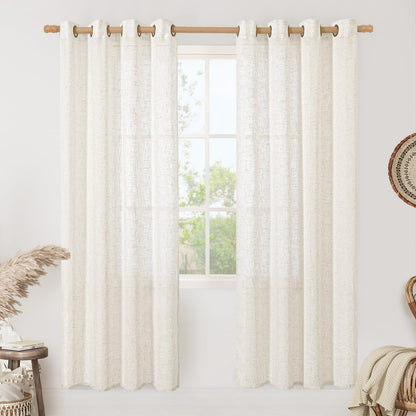 LAMIT Cream Ivory Linen Semi Sheer Curtains 84 inch Length for Bedroom