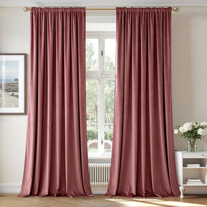 MIULEE Dusty Rose Pink Velvet Room Darkening Curtains for Bedroom W52 x L84