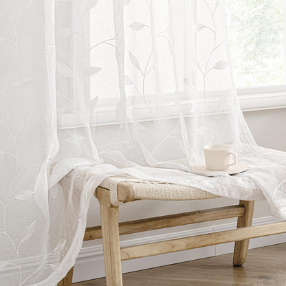 MIULEE Sage Green Sheer Curtains 2 Panels Leaf Patterned, W52 x L84