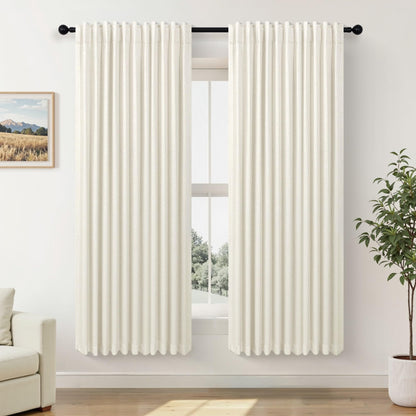 100% Blackout Curtains 84 Inch Length 2 Panels Set Neutral Boho Linen Farmhouse for Bedroom Windows Living Room Darkening Thermal Insulated Drapes Natural Cream Ivory 7ft Long Back Tab Pleated Pocket