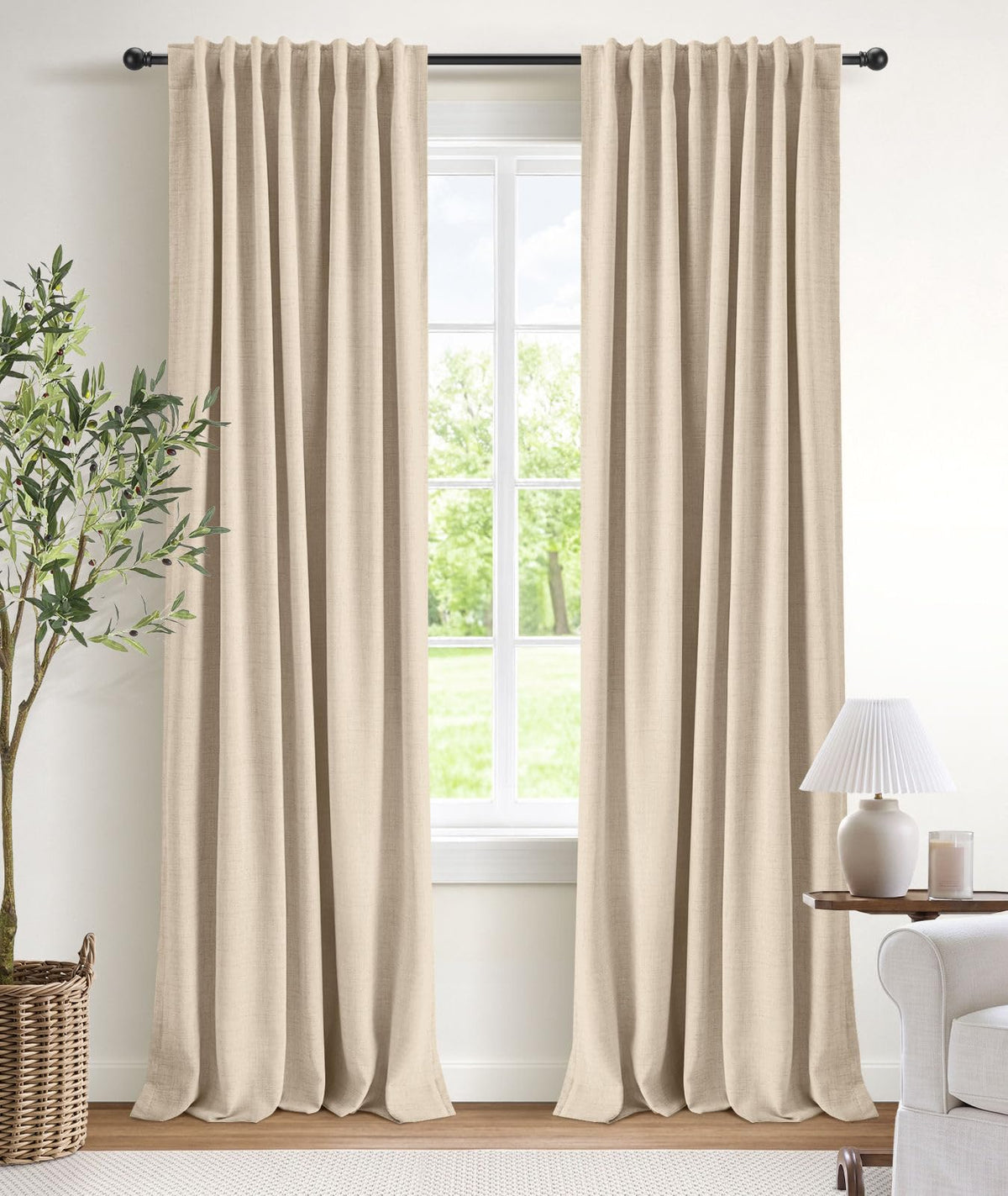 INOVADAY 100% Blackout Linen Curtains for Bedroom 50x84 Inches Cream