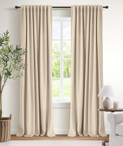INOVADAY 100% Blackout Linen Curtains for Bedroom 50x84 Inches Cream
