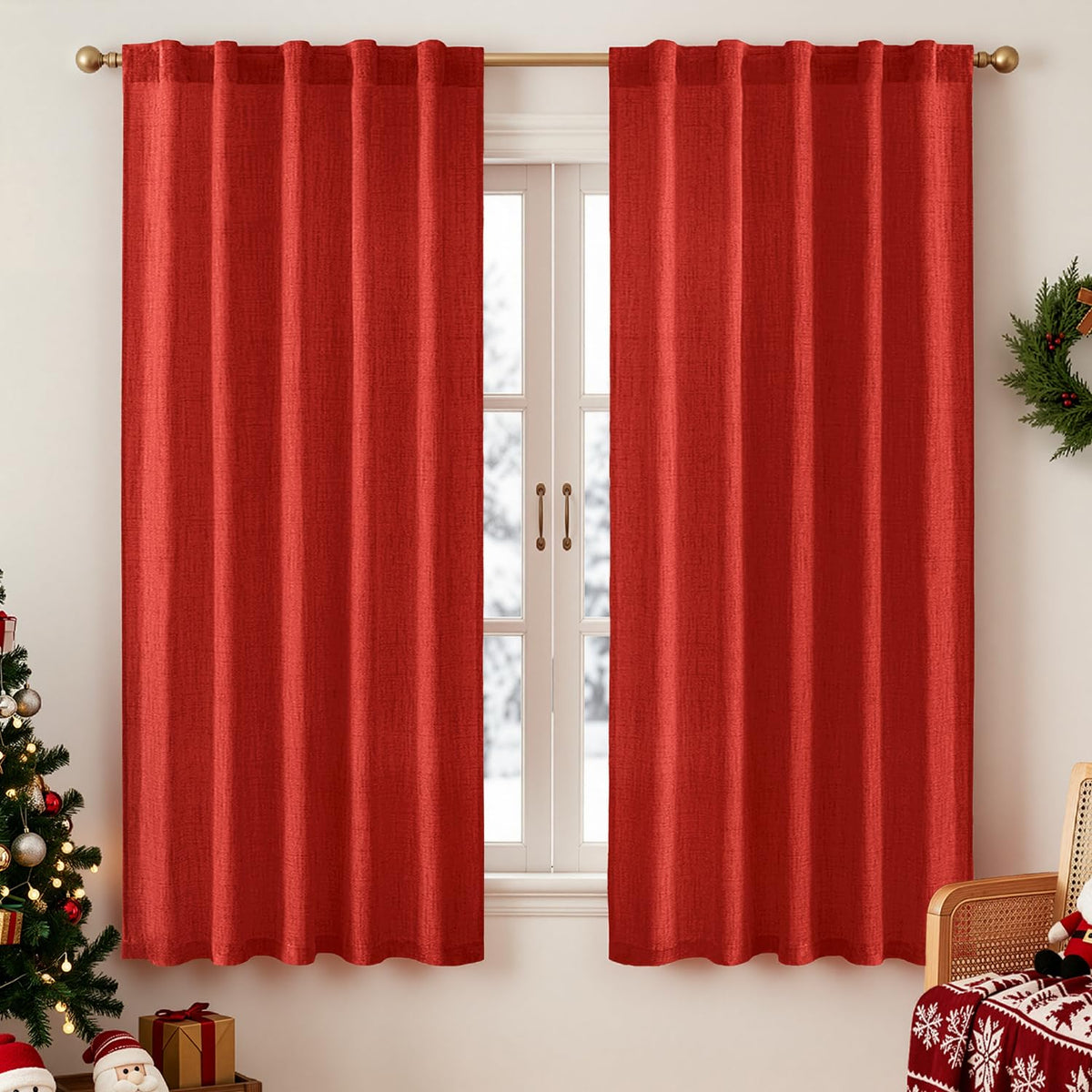 MIULEE Faux Linen Curtains 84 Inch Length 2 Panels Natural Semi Sheer Curtain with Back Tab Rod Pocket, Light Filtering Window Privacy Burlap Drapes for Living Room Bedroom 42W x 84L Linen