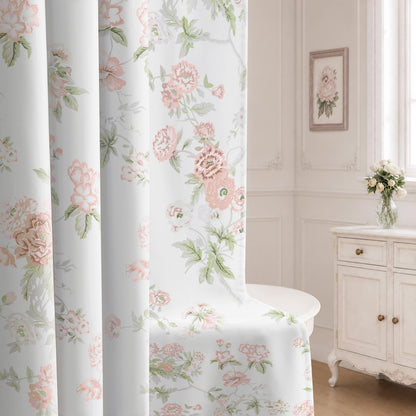 Boho Floral 100% Blackout Curtains 84 Inch 2 Panels Linen Texture