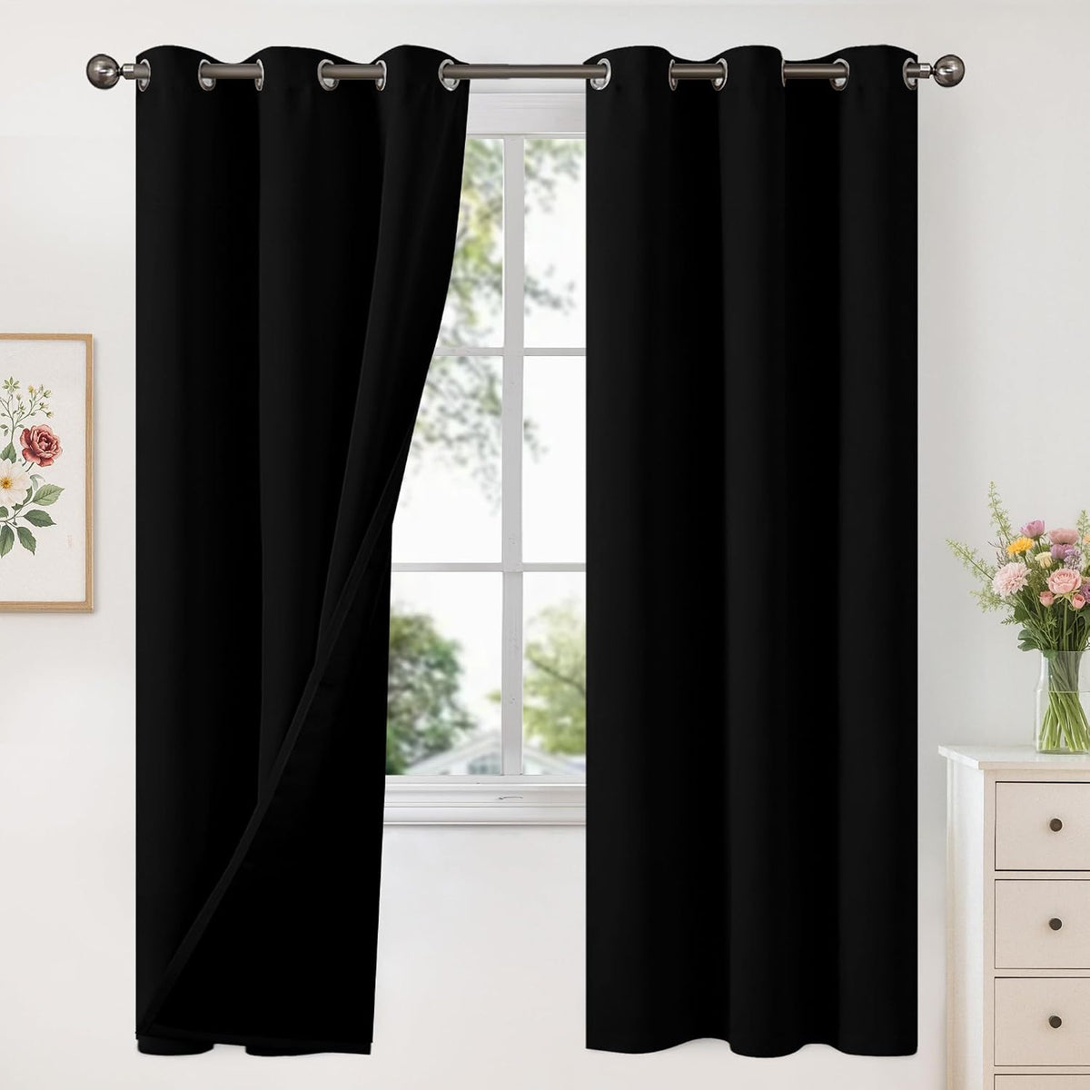 YoungsTex Black Blackout Curtains for Bedroom, Thermal Drapes Heat Blocking