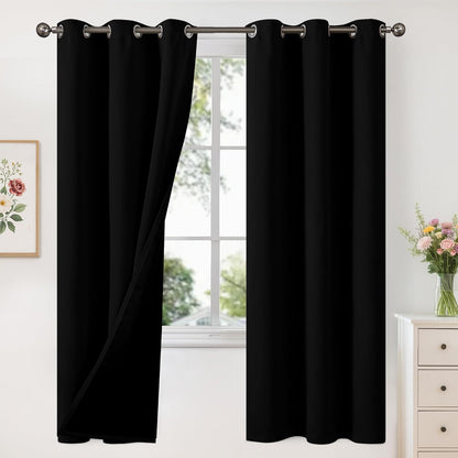 YoungsTex Black Blackout Curtains for Bedroom, Thermal Drapes Heat Blocking