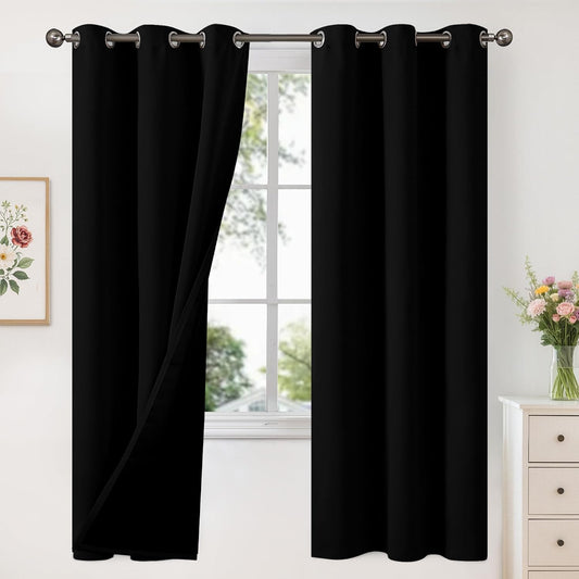 YoungsTex Black Blackout Curtains for Bedroom, Thermal Drapes Heat Blocking