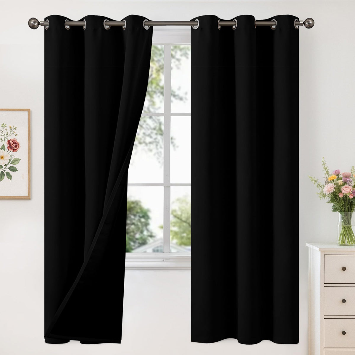 YoungsTex Black Blackout Curtains for Bedroom, Thermal Drapes Heat Blocking