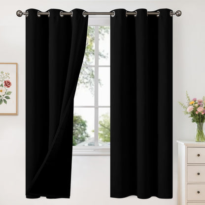 YoungsTex Black Blackout Curtains for Bedroom, Thermal Drapes Heat Blocking