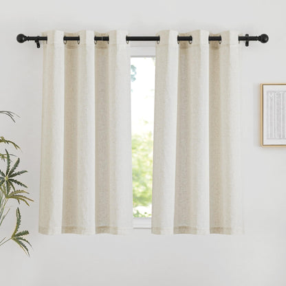 NICETOWN Natural Linen Curtains 84 inch Long 2 Panels Set, Grommet Top Thick Linen Burlap Semi Sheer Vertical Drapes Privacy Assured with Light Filtering for Bedroom/Living Room, W55 x L84