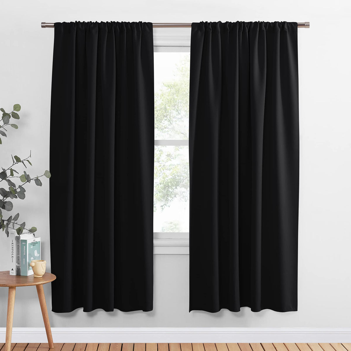 PONY DANCE Black Out Curtains 72 inch Long, Black, 2 Panels