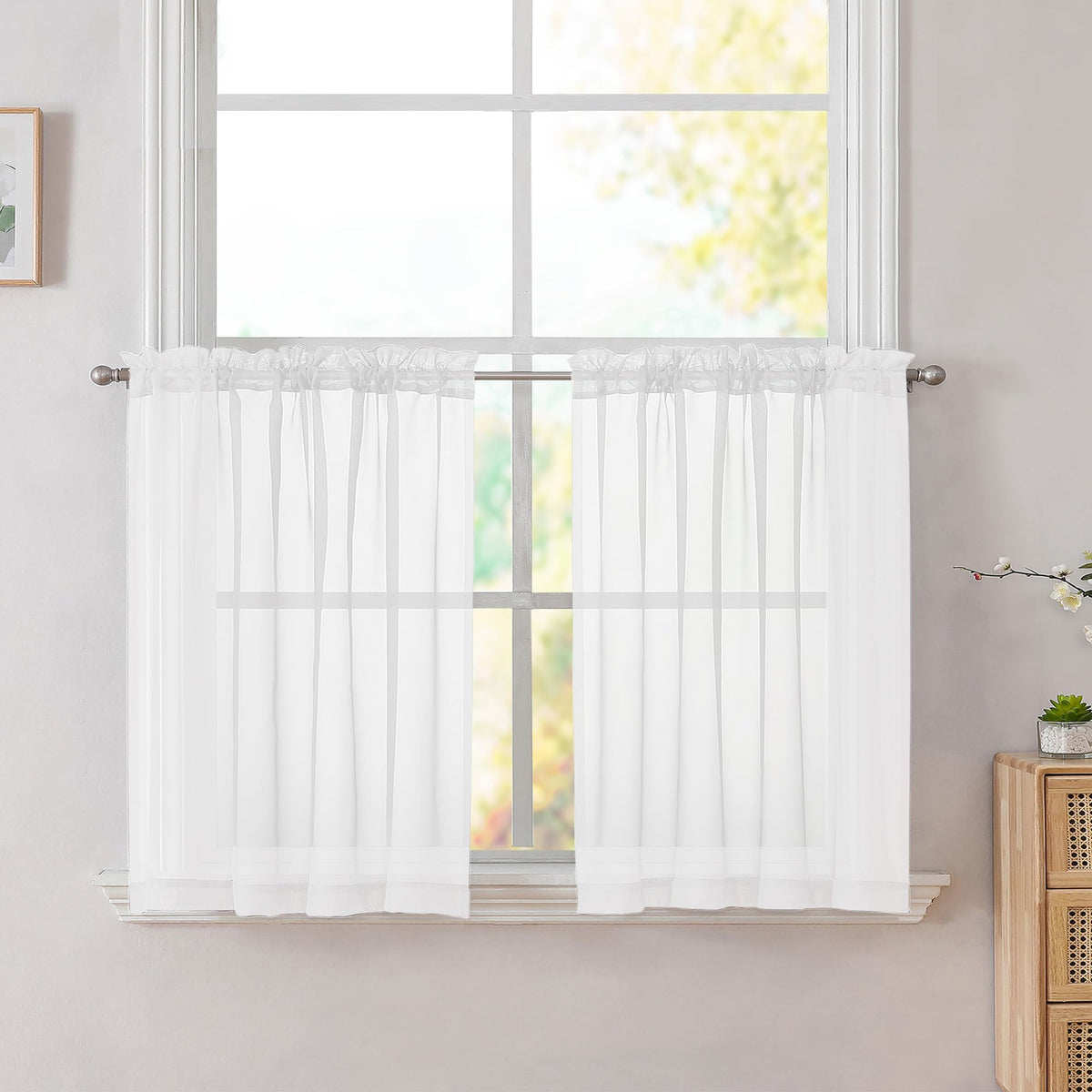 Simplebrand Black Sheer Curtains 84 Inches Long 2 Panels for Living Room