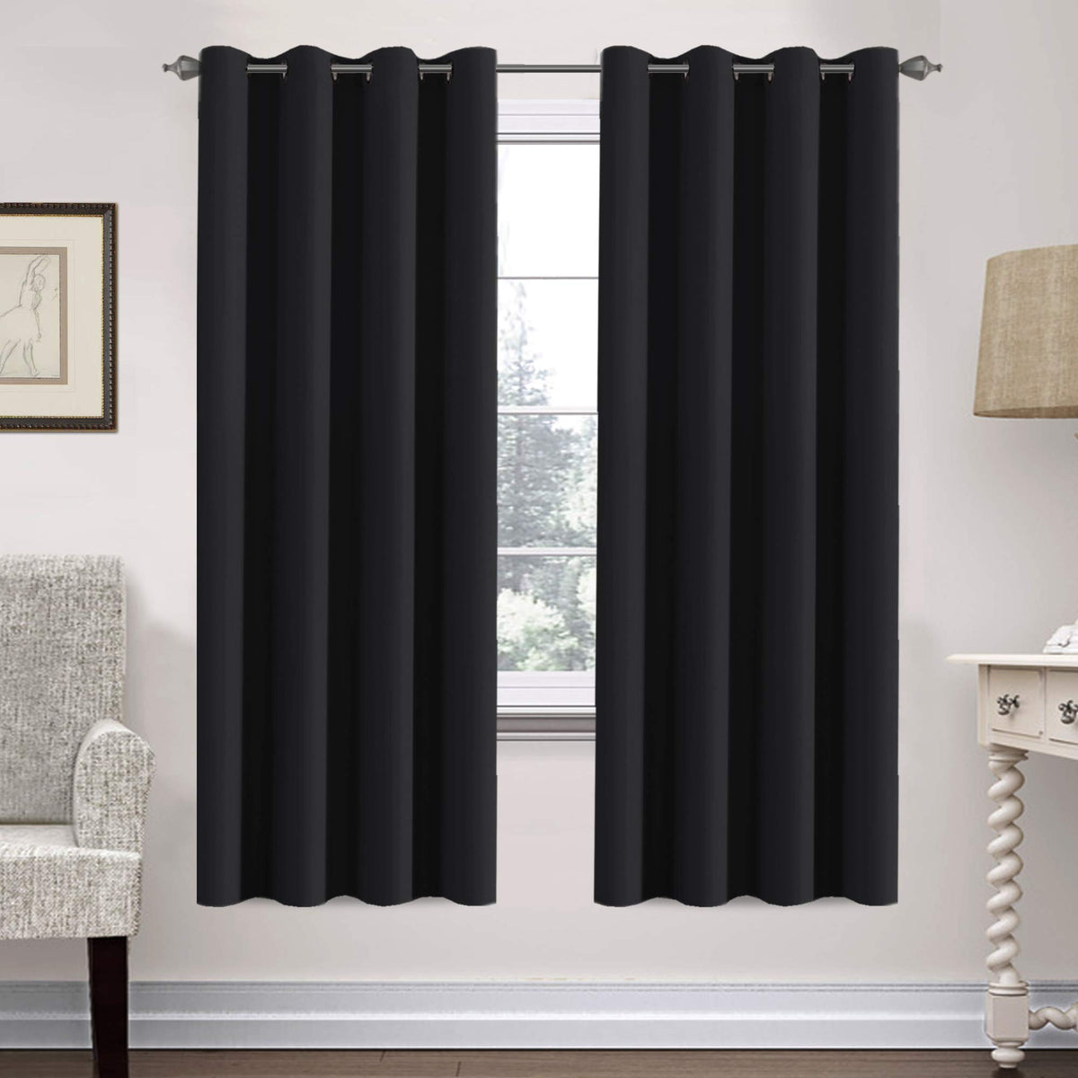 H.VERSAILTEX Blackout Curtains for Bedroom Thermal Insulated Room Darkening Living Room Curtains 63 Inch Long Grommet Privacy Protection Window Curtain Panels/Drapes for Nursery,2 Panels,Ivory/Cream