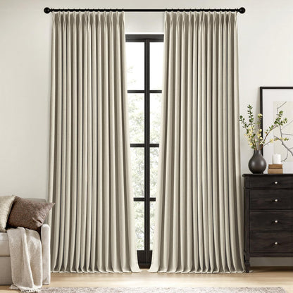 MIULEE Natural Pinch Pleated 100% Blackout Linen Curtains 40x84 Inches