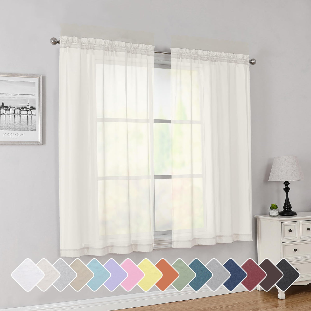 Simplebrand Black Sheer Curtains 84 Inches Long 2 Panels for Living Room