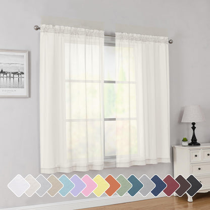 Simplebrand Black Sheer Curtains 84 Inches Long 2 Panels for Living Room