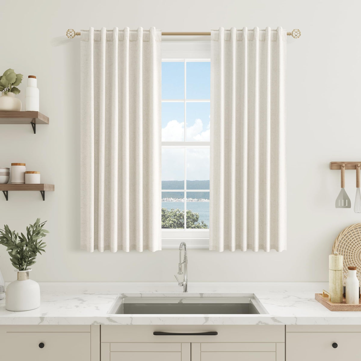 Guken Cream Linen Blackout Curtains 84 Inch Length 2 Panels Set for Living Room Bedroom Back Tab Thermal Insulated 100% Black Out Drapes Room Darkening Window Curtain Ivory Natural Beige