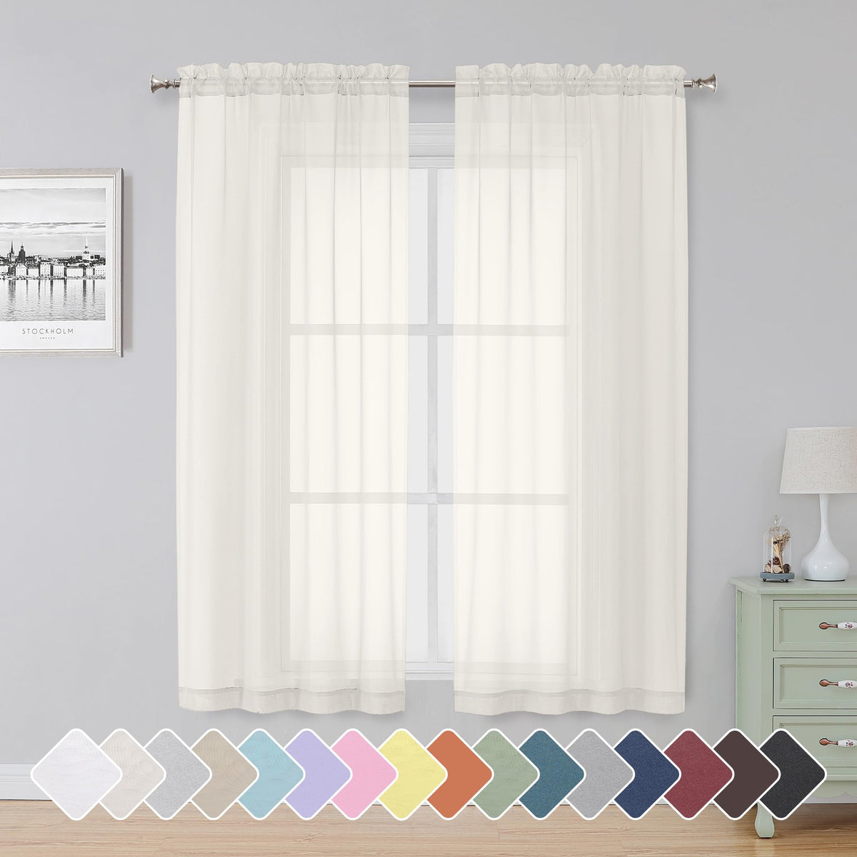 Simplebrand Black Sheer Curtains 84 Inches Long 2 Panels for Living Room