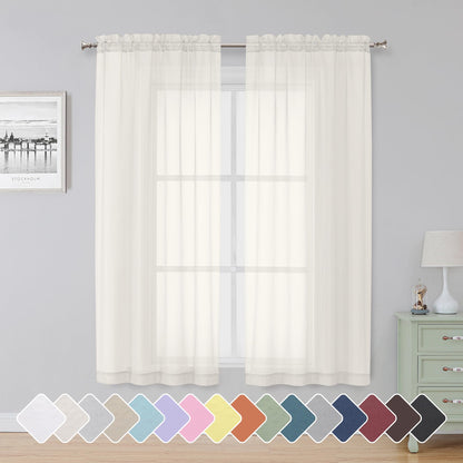 Simplebrand Black Sheer Curtains 84 Inches Long 2 Panels for Living Room
