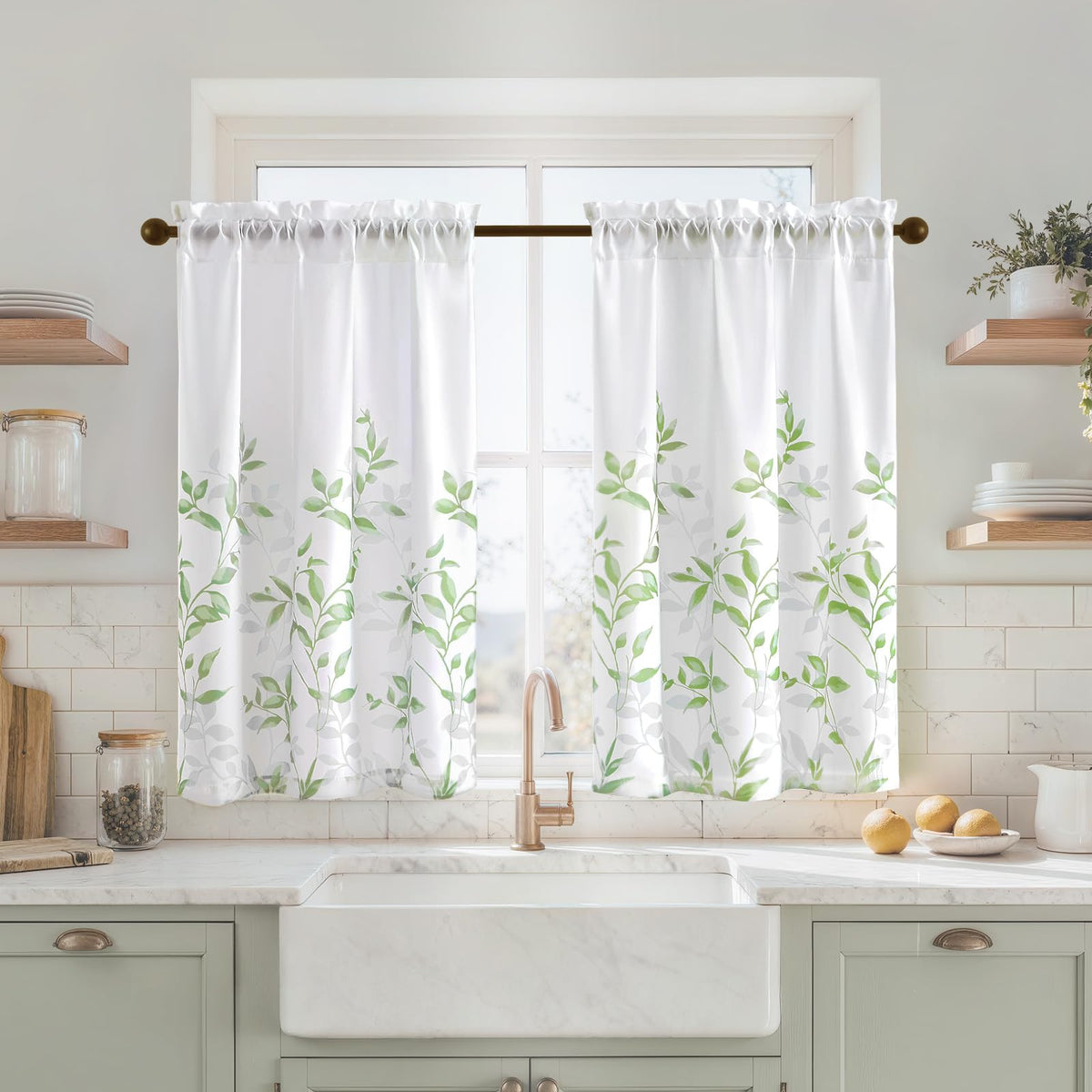 HOMEIDEAS Light Grey and White Privacy Sheer Curtains, 52X63 Inch, 2 Panels