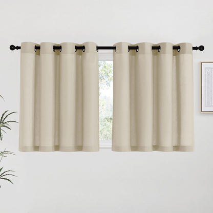 NICETOWN Natural Linen Curtains 84 inch Long 2 Panels Set, Grommet Top Thick Linen Burlap Semi Sheer Vertical Drapes Privacy Assured with Light Filtering for Bedroom/Living Room, W55 x L84
