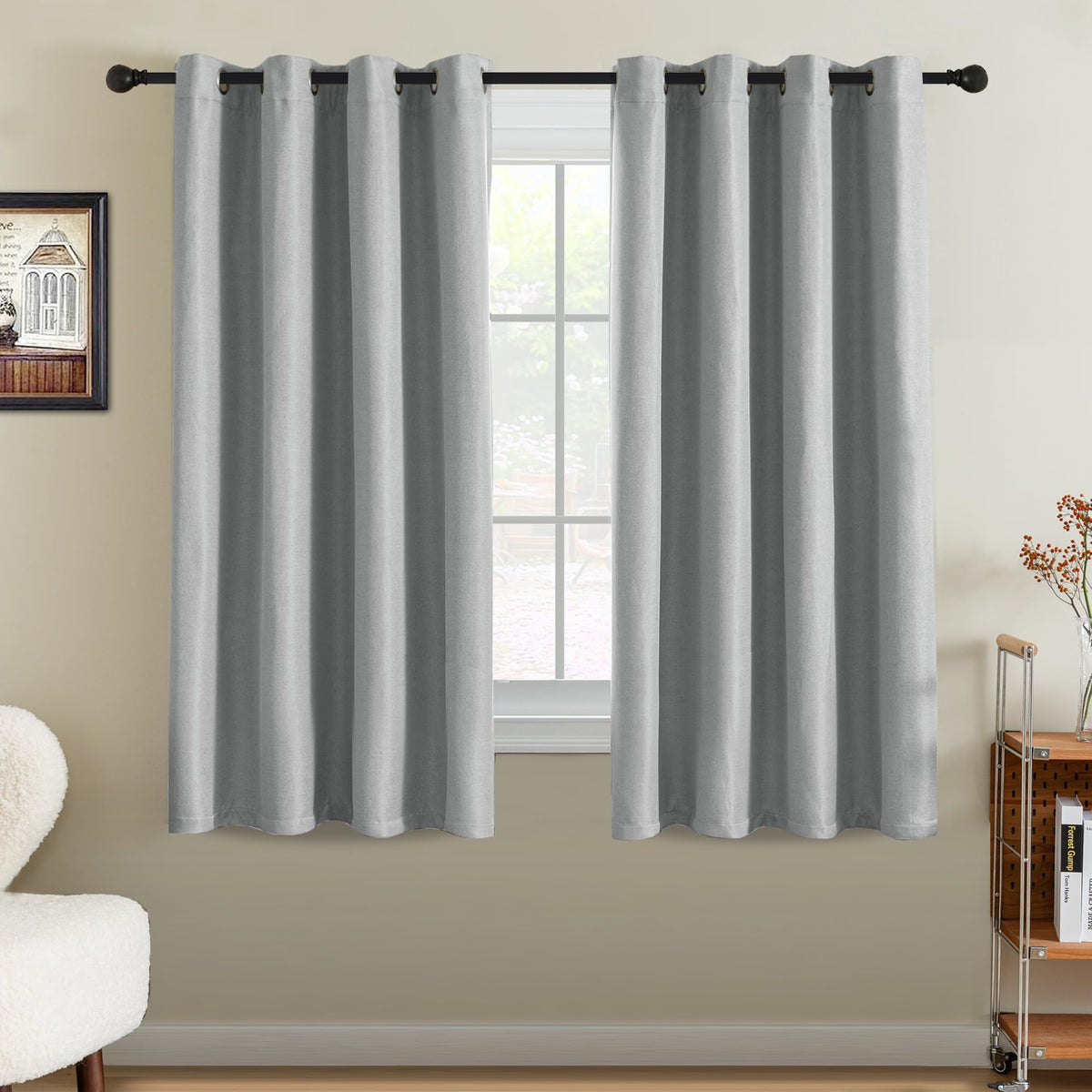 H.VERSAILTEX Linen Blackout Curtain 84 Inches Long for Bedroom/Living Room Thermal Insulated Grommet Linen Look Curtain Drapes Primitive Textured Burlap Effect Window Drapes 1 Panel - Heather Ivory
