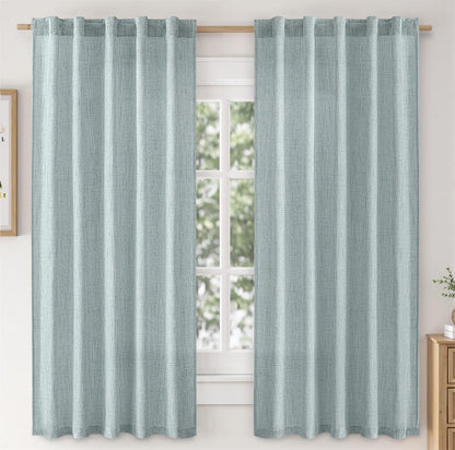 MIULEE Faux Linen Curtains 84 Inch Length 2 Panels Natural Semi Sheer Curtain with Back Tab Rod Pocket, Light Filtering Window Privacy Burlap Drapes for Living Room Bedroom 42W x 84L Linen