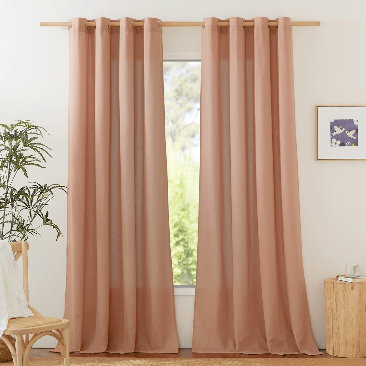 NICETOWN Natural Linen Curtains 84 inch Long 2 Panels Set, Grommet Top Thick Linen Burlap Semi Sheer Vertical Drapes Privacy Assured with Light Filtering for Bedroom/Living Room, W55 x L84
