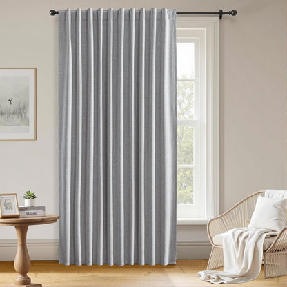 100% Blackout Curtains 84 inch Length Faux Linen (W52 x L84, Beige)