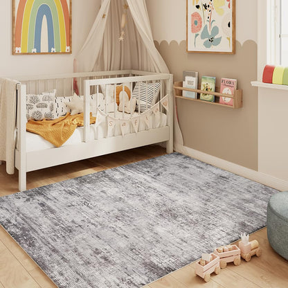 8x10 Pink Gray Washable Area Rug for Living Room, Vintage Print