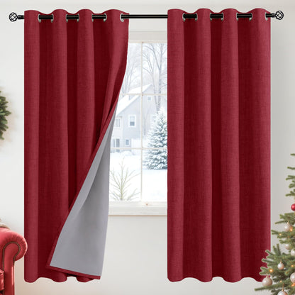 YoungsTex Linen Blackout Curtains 63 Inch Length Bedroom Beige Darkening