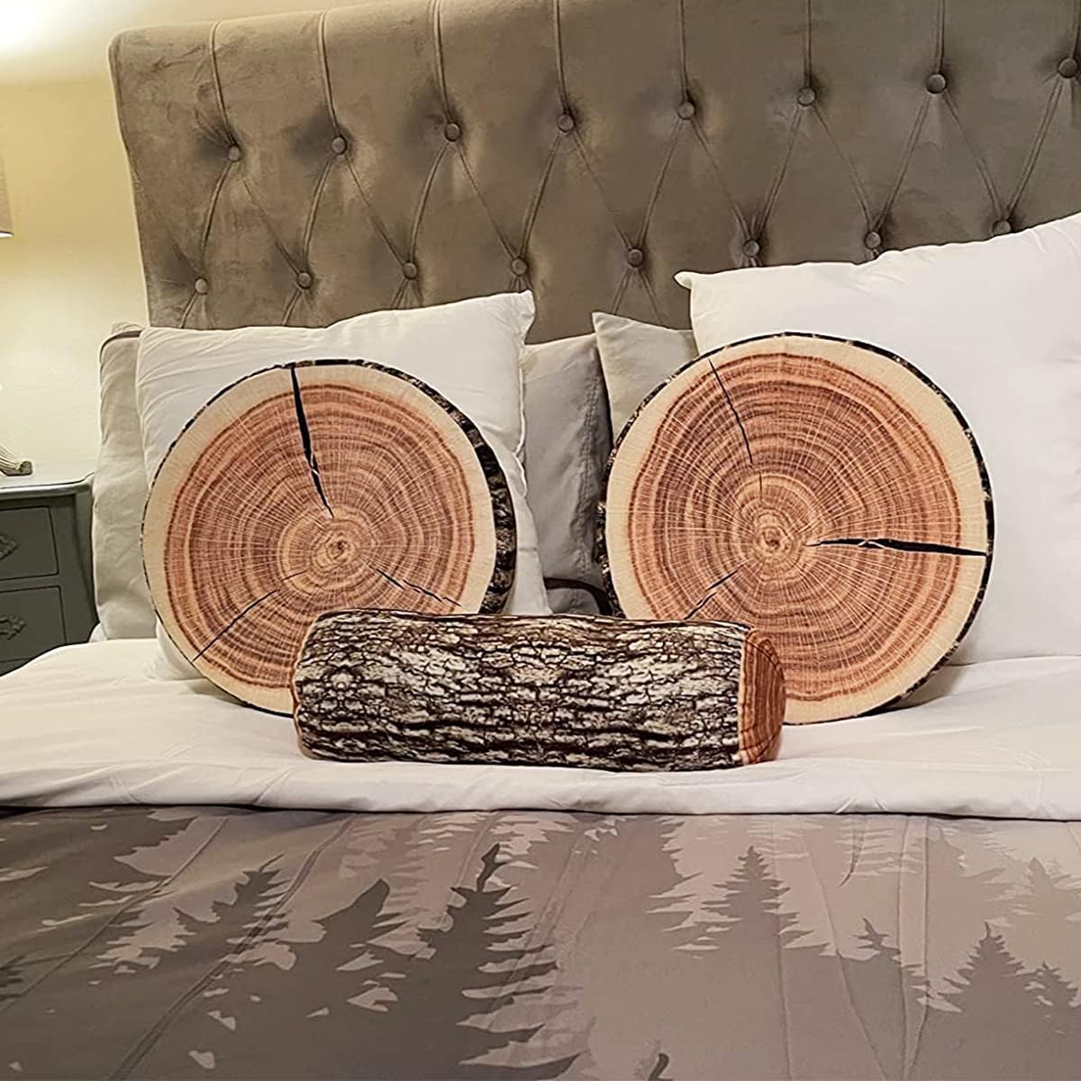 HYSEAS Decorative Round Throw Pillow, 3D Digital Print Comfortable Funny Cute Wood Log Pillow Circle Seating Floor Cushion for Home, Couch, Sofa, Bedroom, Stump, 14 x 2.75 Inch, 1 Pack
