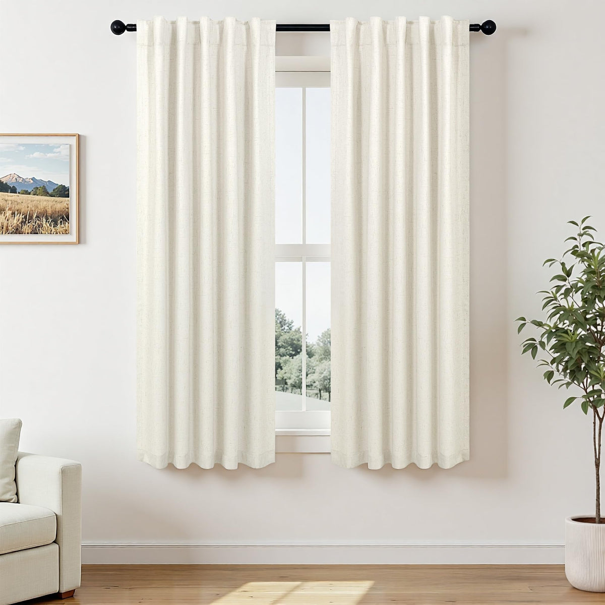 100% Blackout Curtains 84 Inch Length 2 Panels Set Neutral Boho Linen Farmhouse for Bedroom Windows Living Room Darkening Thermal Insulated Drapes Natural Cream Ivory 7ft Long Back Tab Pleated Pocket