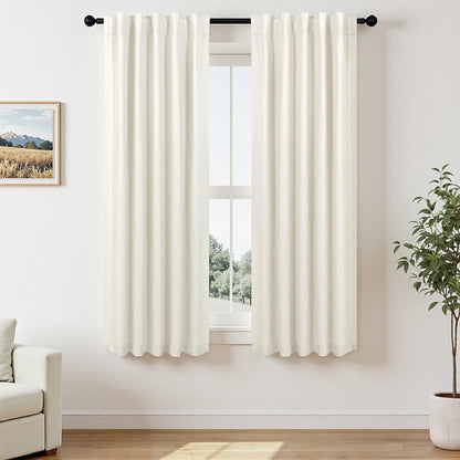 100% Blackout Curtains 84 Inch Length 2 Panels Set Neutral Boho Linen Farmhouse for Bedroom Windows Living Room Darkening Thermal Insulated Drapes Natural Cream Ivory 7ft Long Back Tab Pleated Pocket