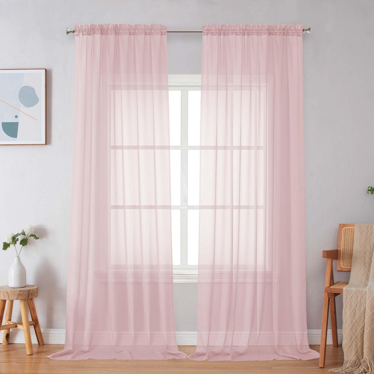 Simplebrand Black Sheer Curtains 84 Inches Long 2 Panels for Living Room