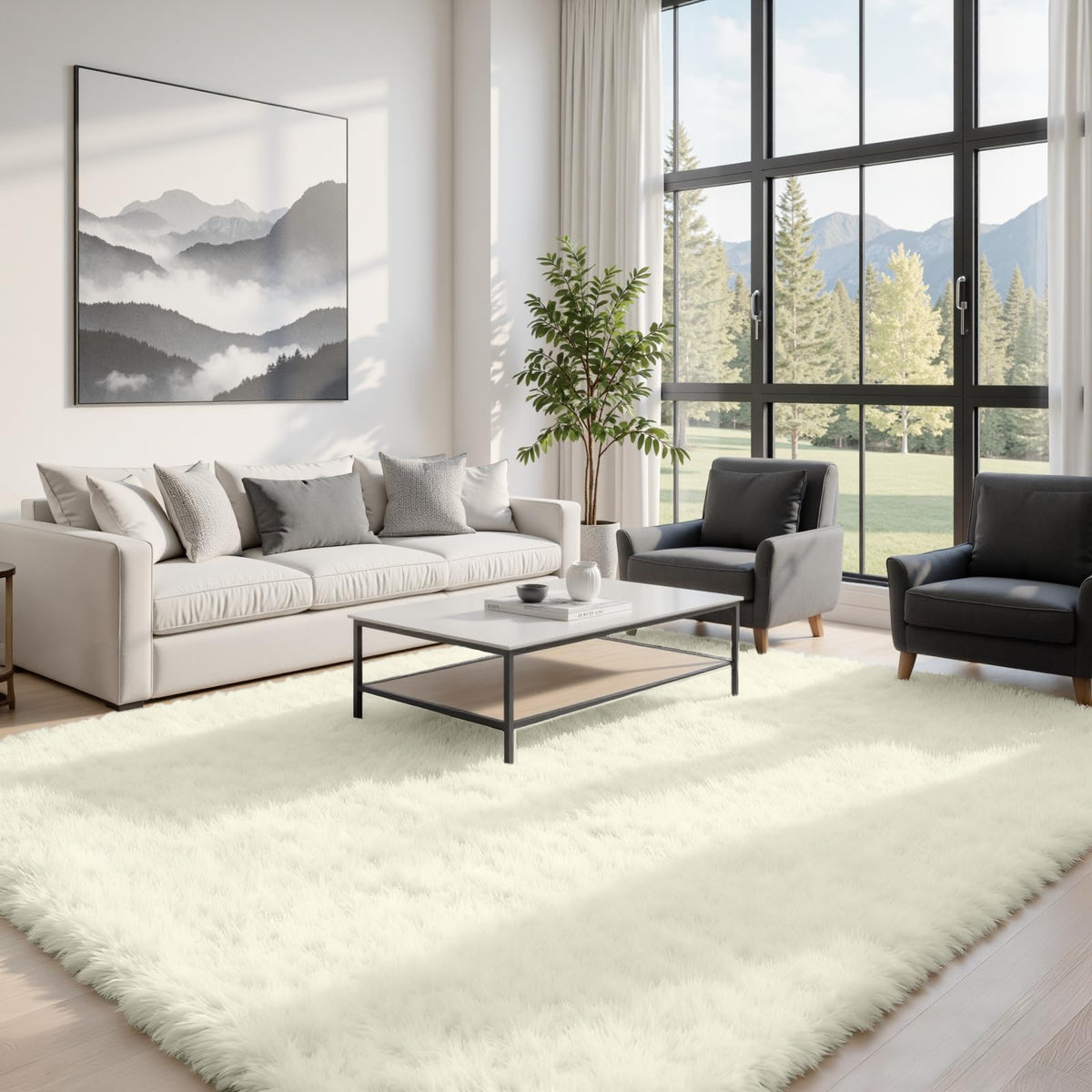 8x10 Fluffy Shag Area Rugs for Living Room Bedroom: Soft Plush Carpet Grey