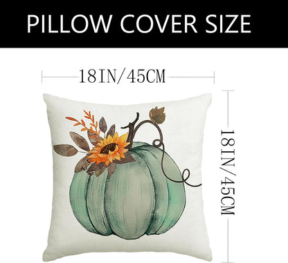 Fall Pillow Covers 18x18 Set of 4 Rustic Indoor Outdoor Decorations Fall Decor for Home Blue Throw Pillow Covers,Thankful Grateful Linen Autumn Cushion Case for Sofa Couch Chair Bedroom