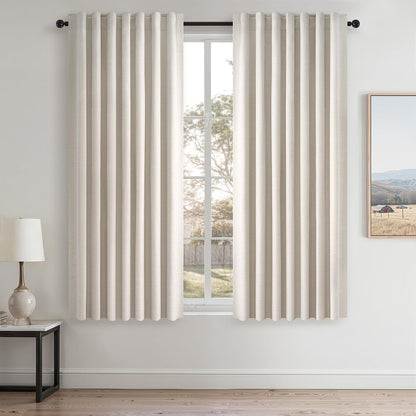 Topfinel Cream Ivory Blackout Curtains & Drapes 84 Inch Length, Beige Pinch Pleat Full Blackout Flax Linen Tab Top Soundproof Curtains with Hooks Rings for Bedroom Living Room Track 2 Panels Set