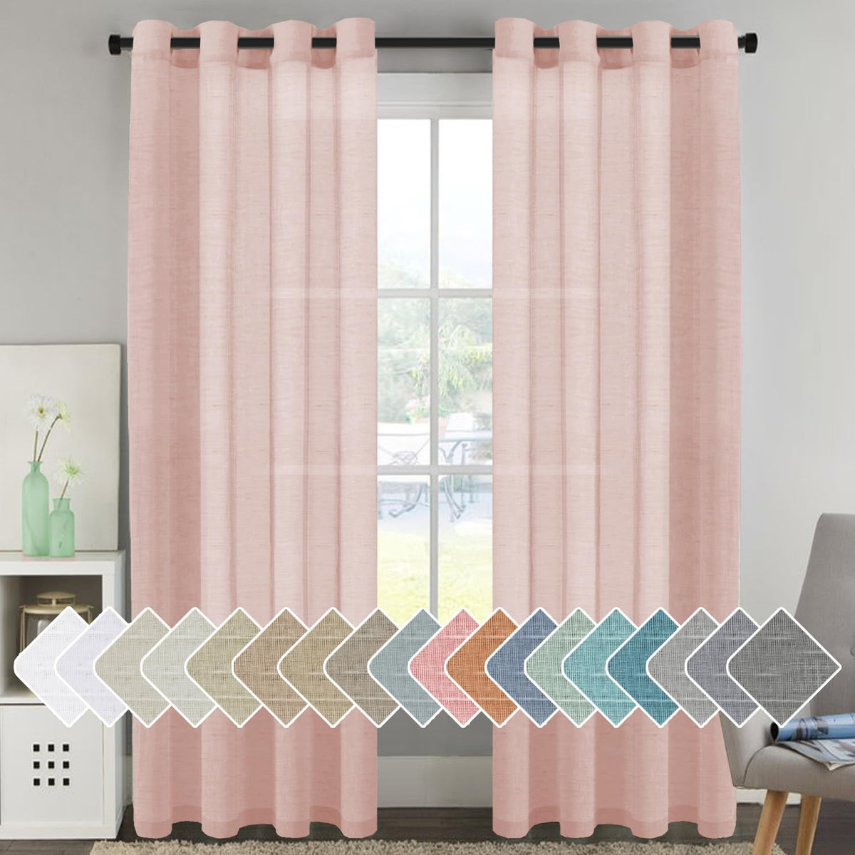 H.VERSAILTEX Natural Linen Sheer Curtains 84" 2 Panels Grommet