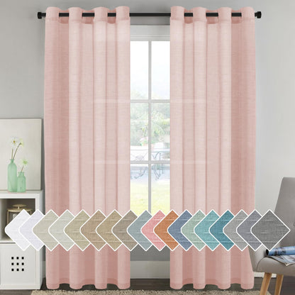 H.VERSAILTEX Natural Linen Sheer Curtains 84" 2 Panels Grommet