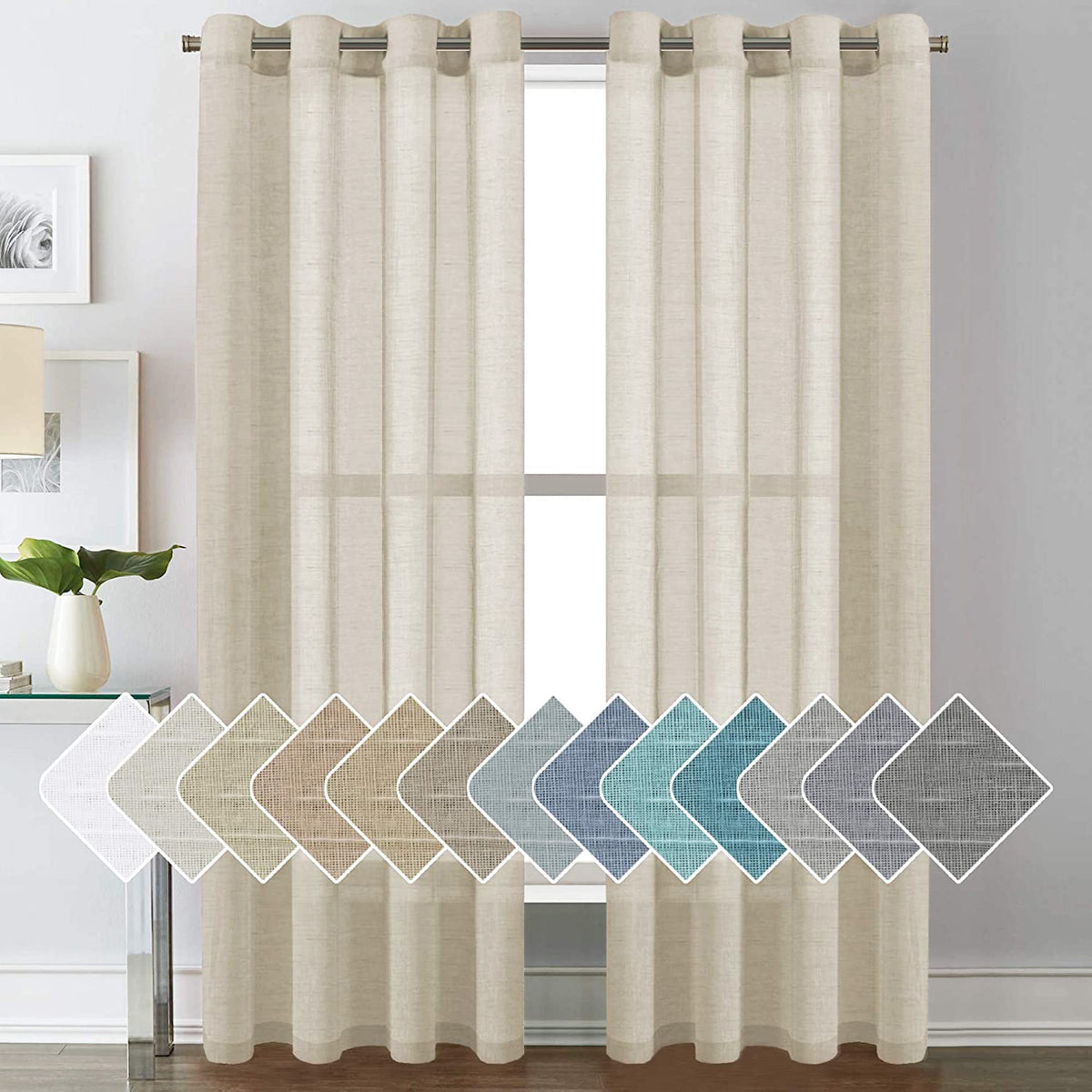 H.VERSAILTEX Natural Linen Sheer Curtains 84" 2 Panels Grommet