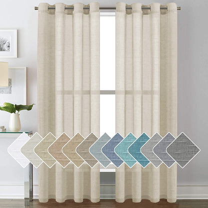 H.VERSAILTEX Natural Linen Sheer Curtains 84" 2 Panels Grommet