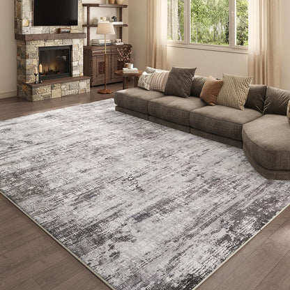 8x10 Pink Gray Washable Area Rug for Living Room, Vintage Print