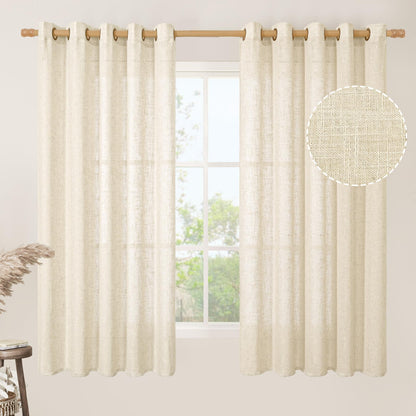 LAMIT Cream Ivory Linen Semi Sheer Curtains 84 inch Length for Bedroom