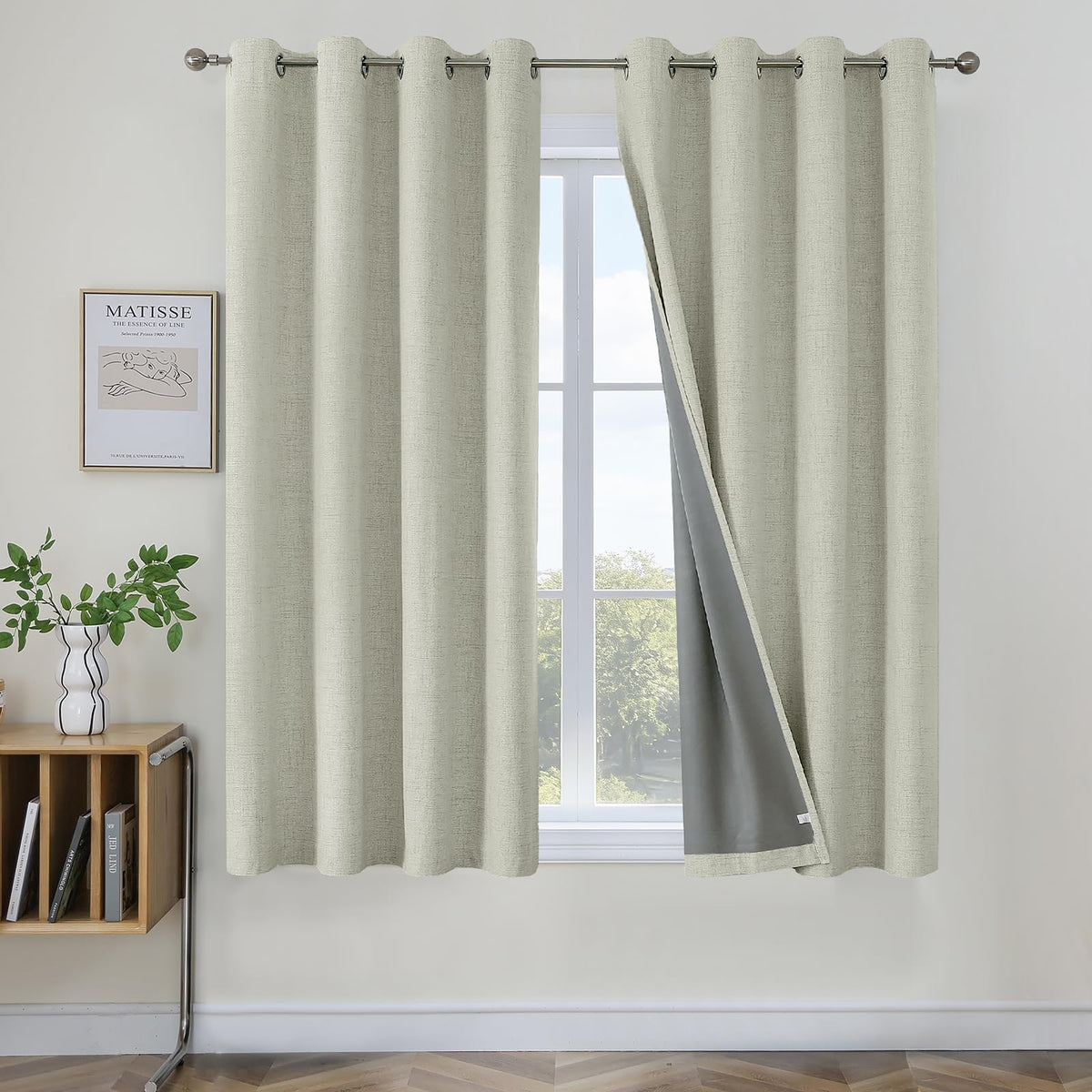 Joydeco 100% Blackout Curtains 63 Inch Length 2 Panels, Greyish White