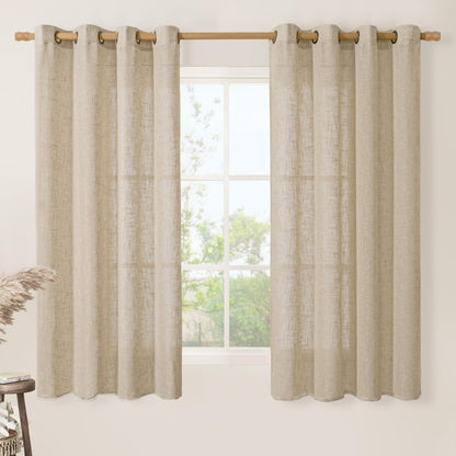 LAMIT Cream Ivory Linen Semi Sheer Curtains 84 inch Length for Bedroom