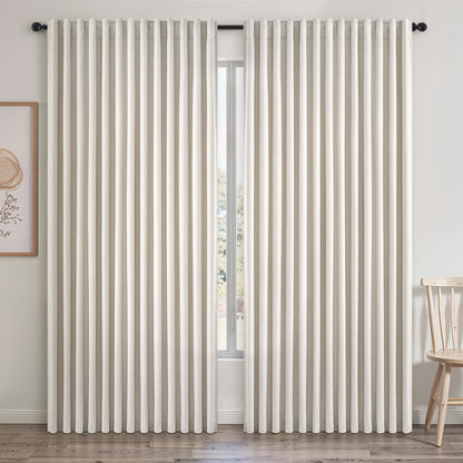 Topfinel Cream Ivory Blackout Curtains & Drapes 84 Inch Length, Beige Pinch Pleat Full Blackout Flax Linen Tab Top Soundproof Curtains with Hooks Rings for Bedroom Living Room Track 2 Panels Set