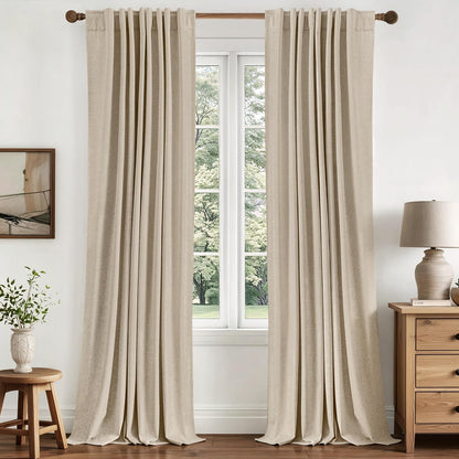 MIULEE 100% Blackout Linen Curtains for Bedroom 40W x 84L Cream 2 Panels