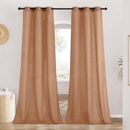 NICETOWN Natural Linen Curtains 84 inch Long 2 Panels Set, Grommet Top Thick Linen Burlap Semi Sheer Vertical Drapes Privacy Assured with Light Filtering for Bedroom/Living Room, W55 x L84