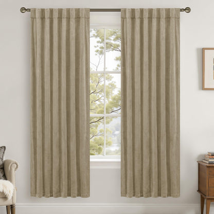 LAMIT Olive Green Velvet Curtains 84 Inch Length for Living Room, 2 Panels